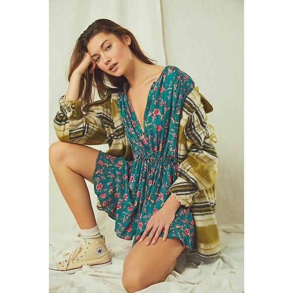 Free People Flower Fields Mini Dress Size S Emerald Green MSRP $128 NWT - Picture 2 of 10